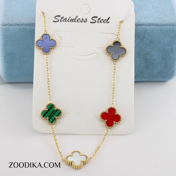 گردنبند استیل مدل ونکلیف تک گل سبز