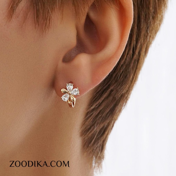 گوشواره گل ریز ژوپینگ طلایی نگین دار شیک
