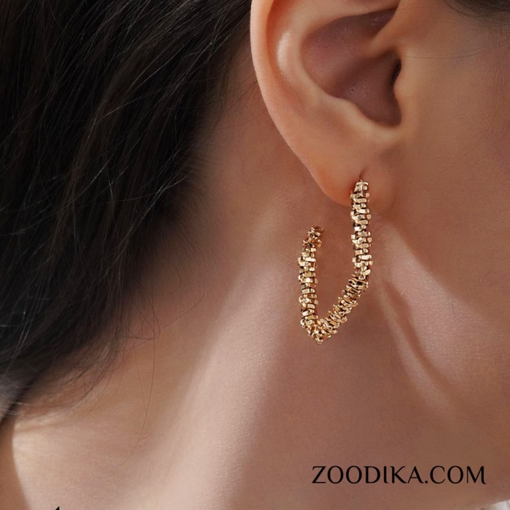 گوشواره جدید ژوپینگ مدل آجری بدون نگین طلایی