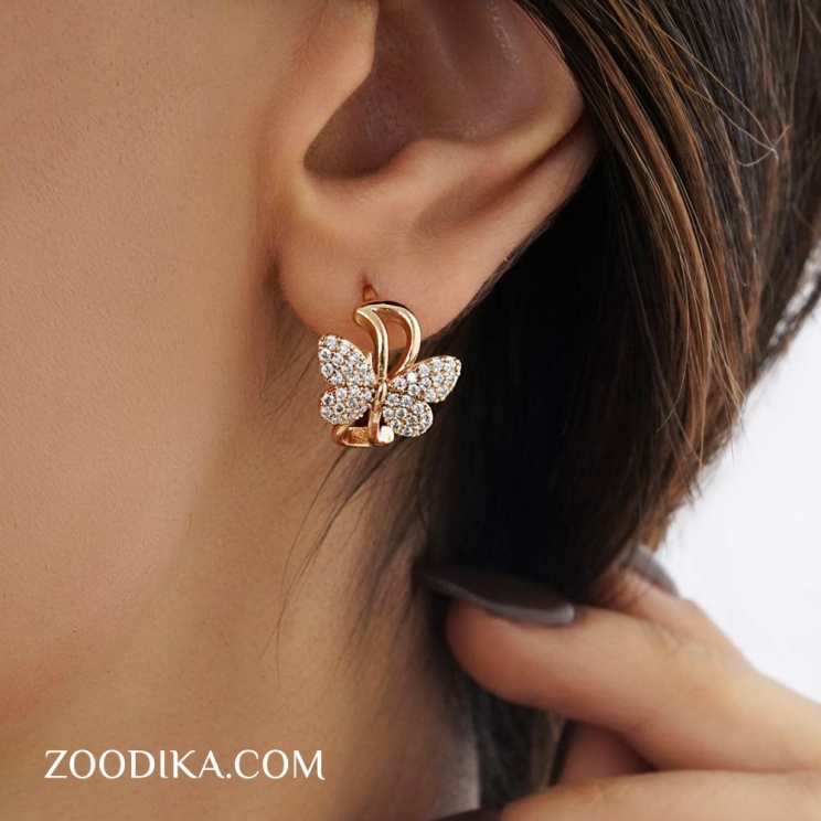 گوشواره حلقه ای پروانه ای زنانه جدید نگین دار