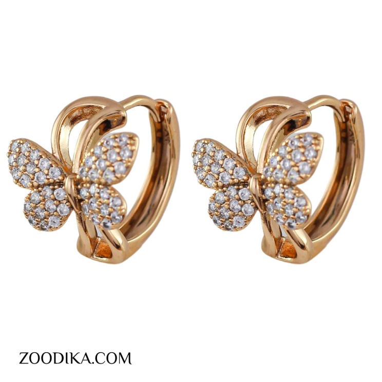 گوشواره حلقه ای پروانه ای زنانه جدید نگین دار