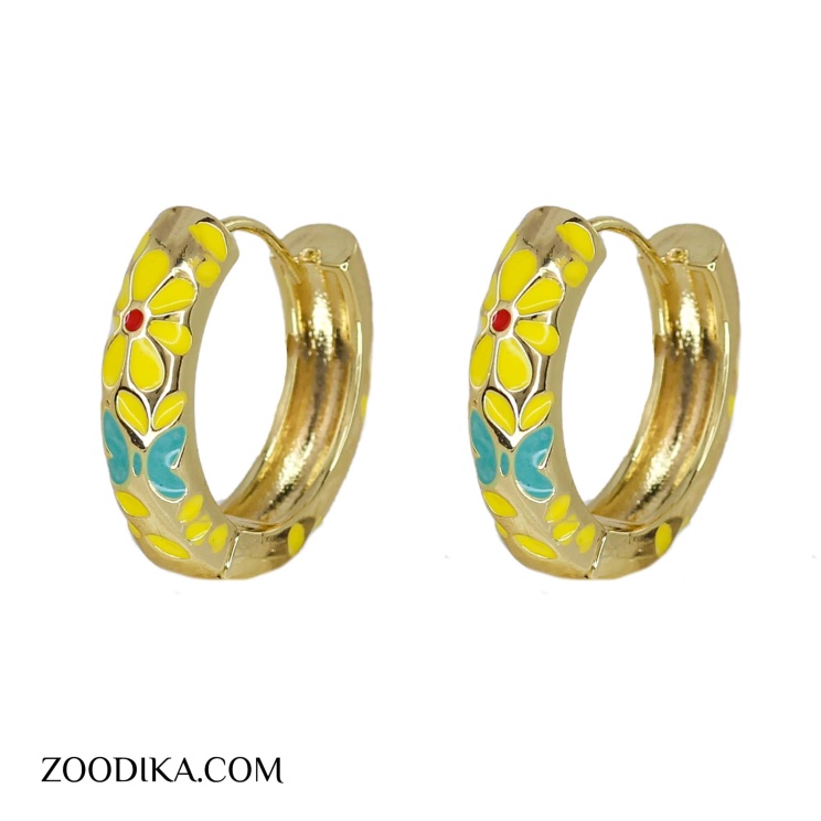 گوشواره حلقه ای میناکاری جدید رنگی طرح گل