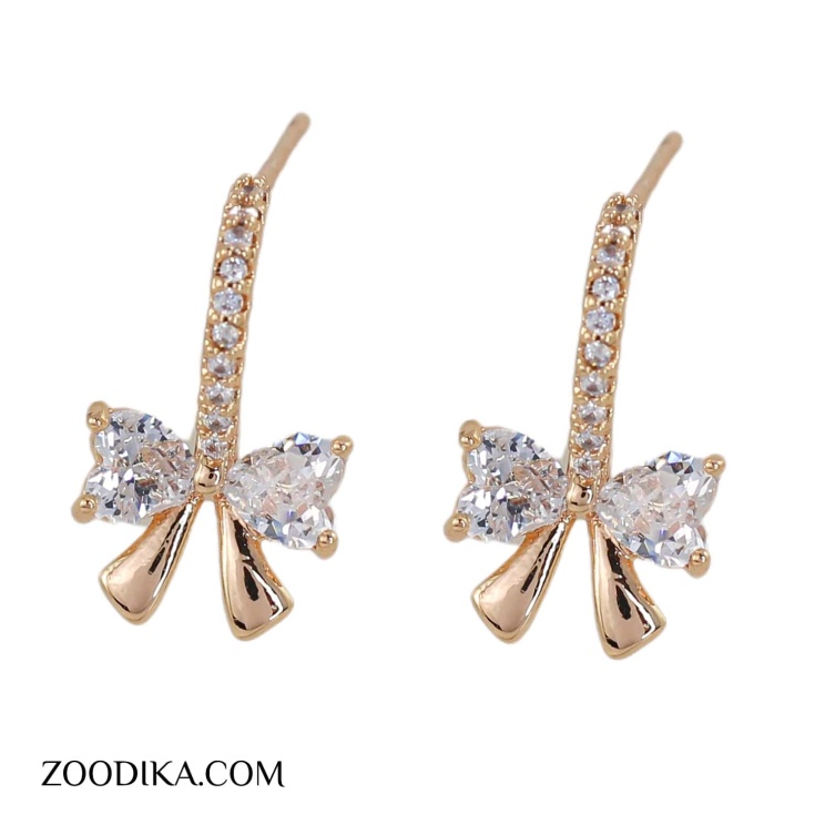 گوشواره میخی دخترانه ژوپینگ پاپیونی نگین دار