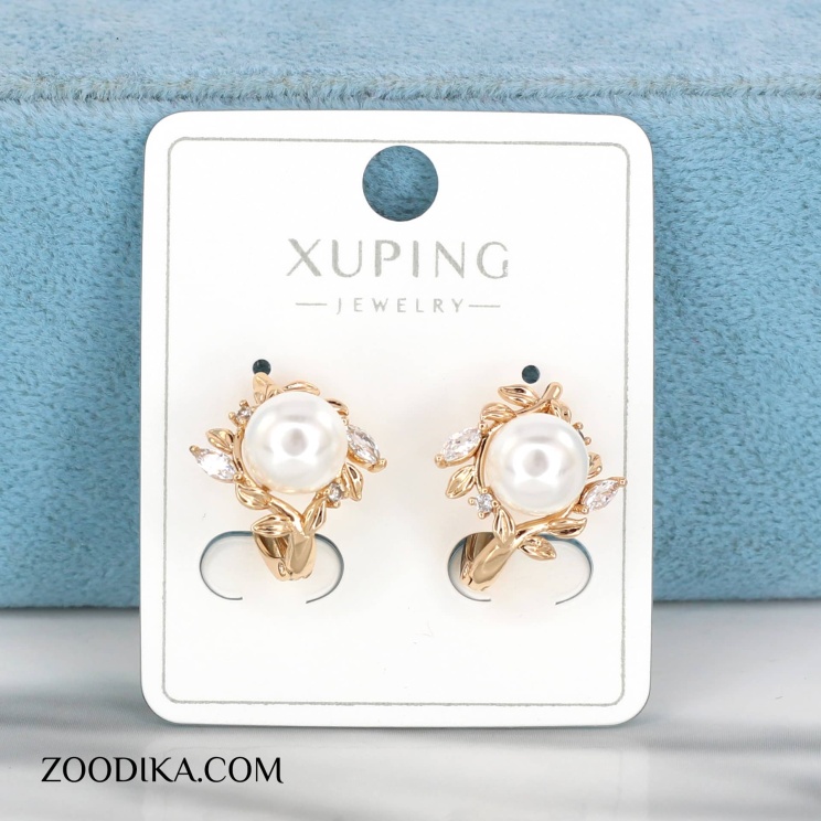 گوشواره میخی ژوپینگ مرواریدی مدل برگ خزان