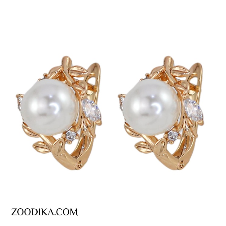 گوشواره میخی ژوپینگ مرواریدی مدل برگ خزان