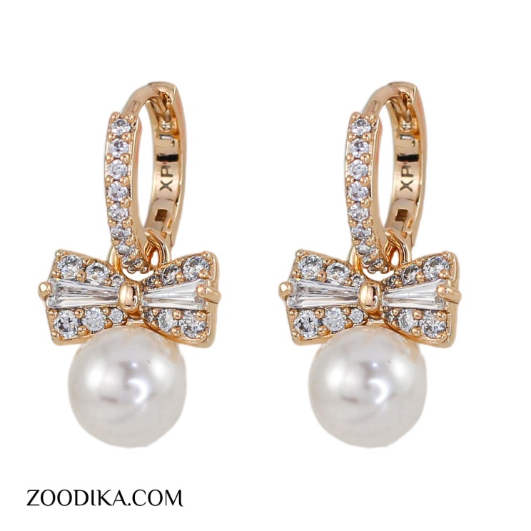 گوشواره پاپیون ژوپینگ مرواریدی رنگ ثابت