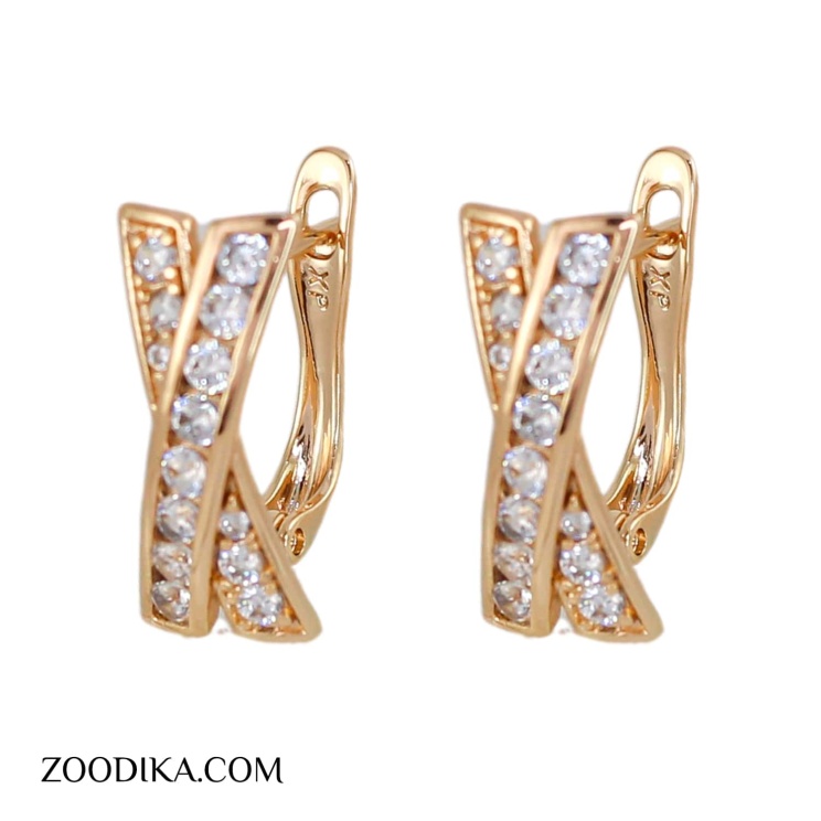 گوشواره زنانه ژوپینگ نگین دار مدل ضربدر