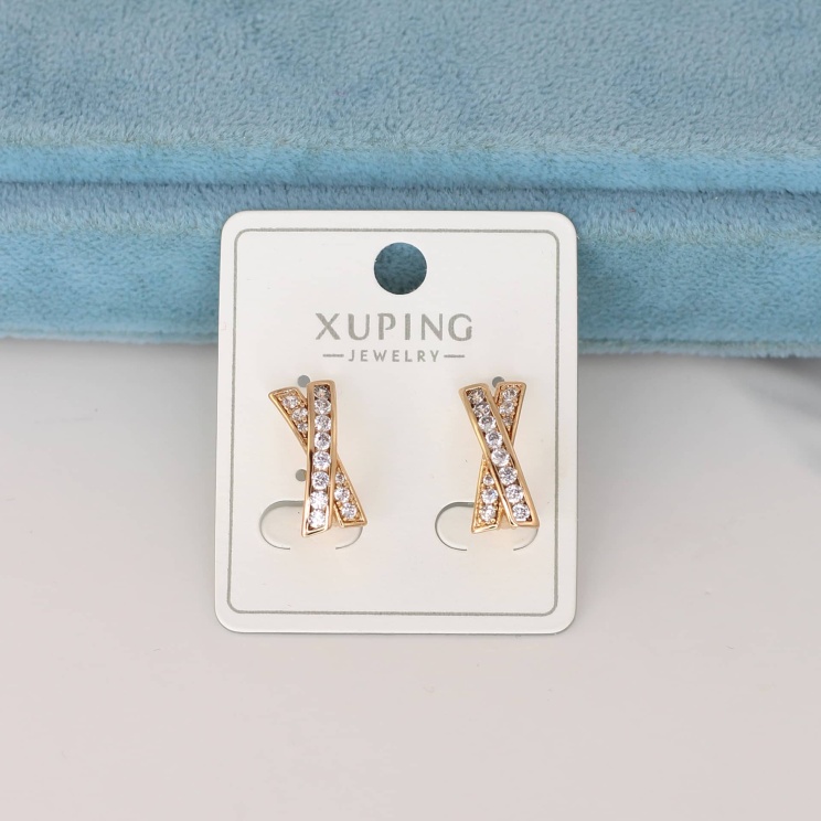 گوشواره زنانه ژوپینگ نگین دار مدل ضربدر