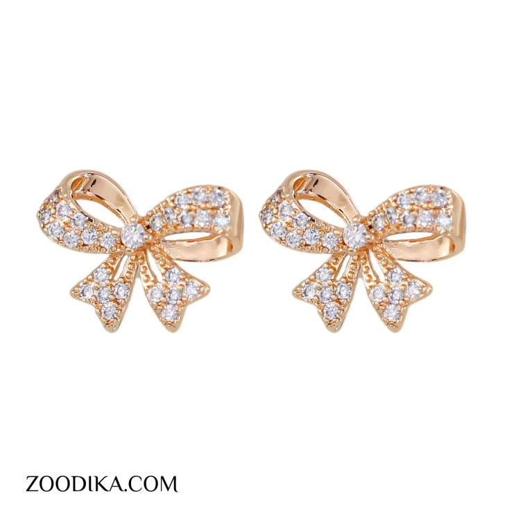 گوشواره میخی زنانه ژوپینگ پاپیونی نگین دار