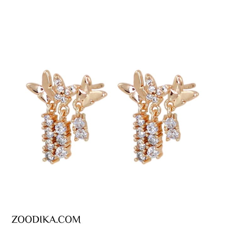 گوشواره میخی پروانه ای ژوپینگ نگین دار