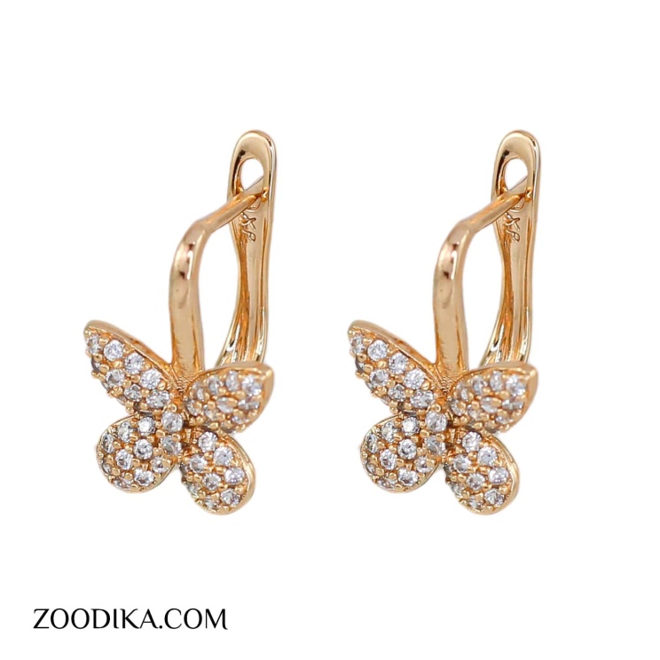 گوشواره پروانه ای ژوپینگ نگین دار رنگ ثابت