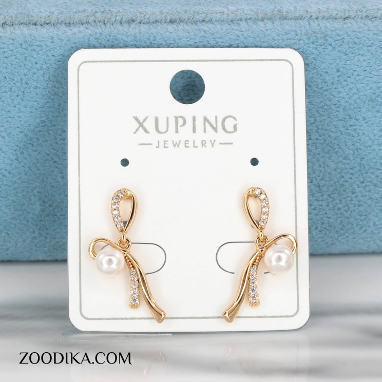 گوشواره بدل دخترانه پاپیونی مرواریدی طلایی