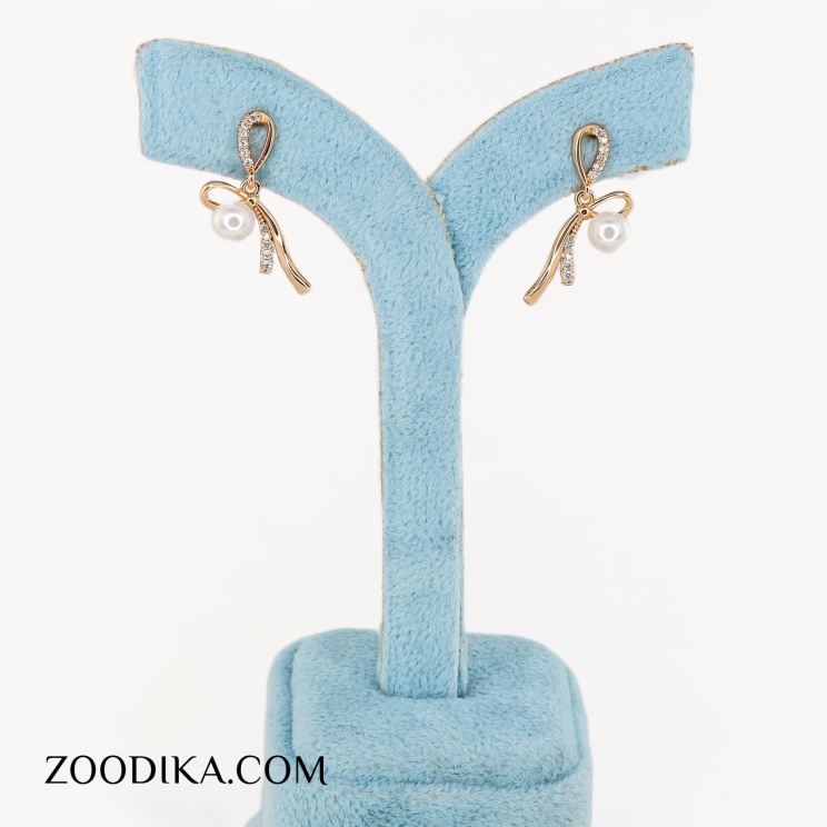 گوشواره بدل دخترانه پاپیونی مرواریدی طلایی