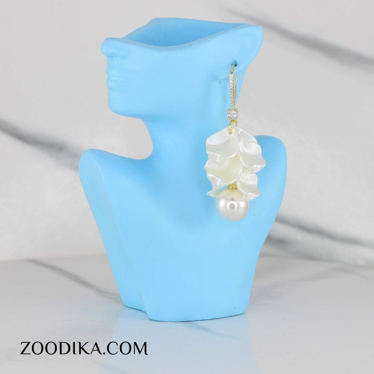 گوشواره حلقه ای فانتزی مدل گل مرواریدی