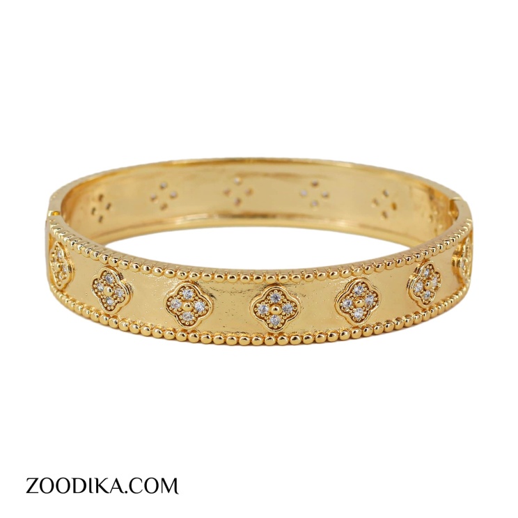 بنگل طرح گل ونکلیف رنگ ثابت طلایی