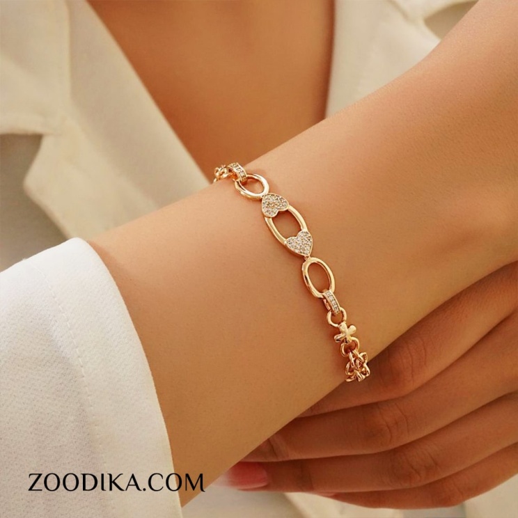 دستبند زنجیری گل ژوپینگ نگین دار طرح طلا