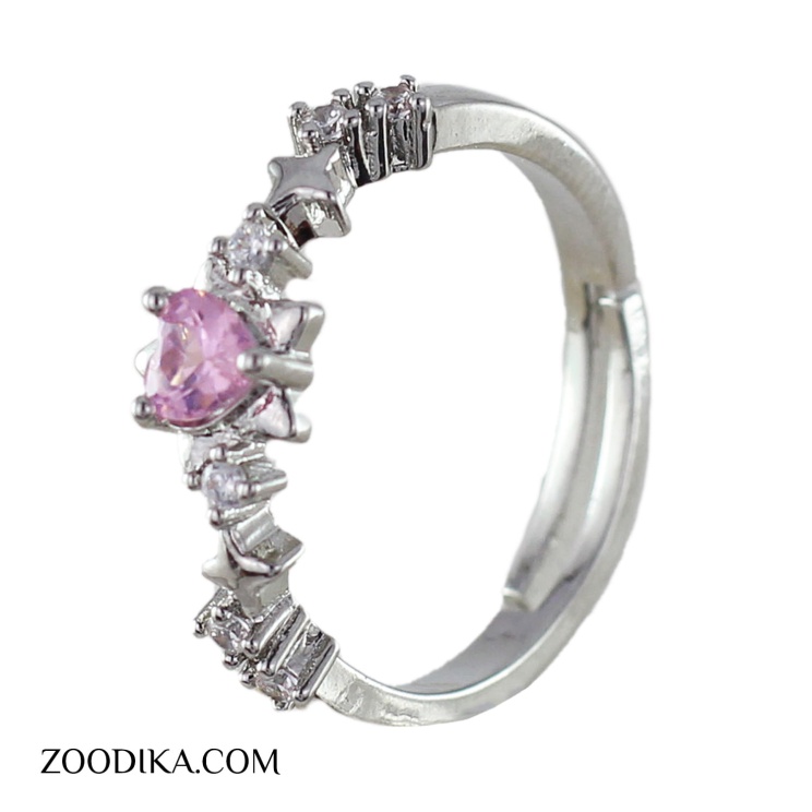 انگشتر دخترانه فری سایز نقره ای نگین دار قلبی