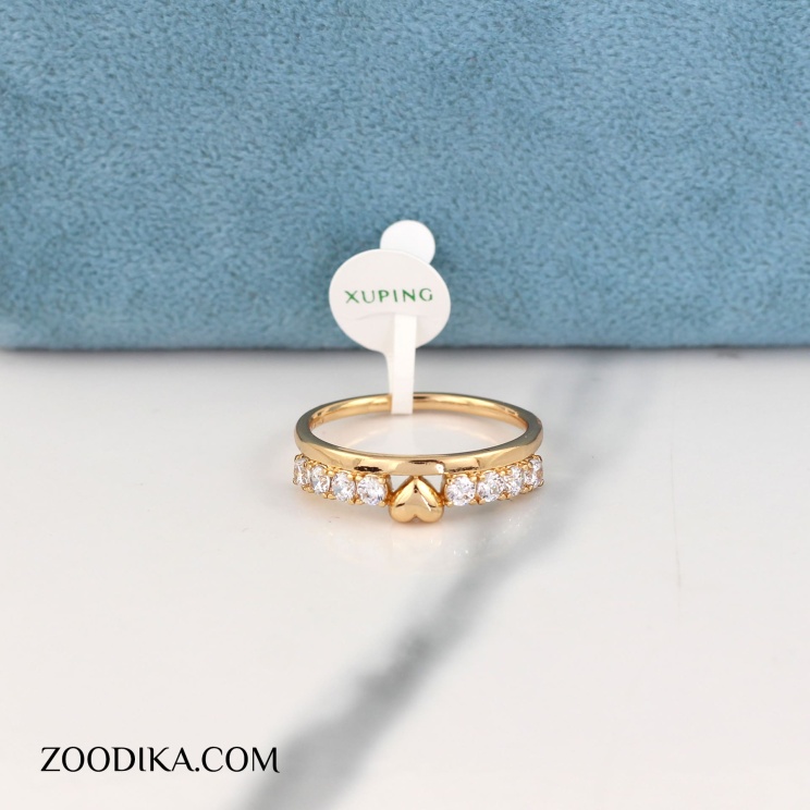 انگشتر دخترانه قلبی ژوپینگ نگین دار طلایی