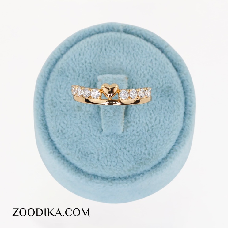 انگشتر دخترانه قلبی ژوپینگ نگین دار طلایی
