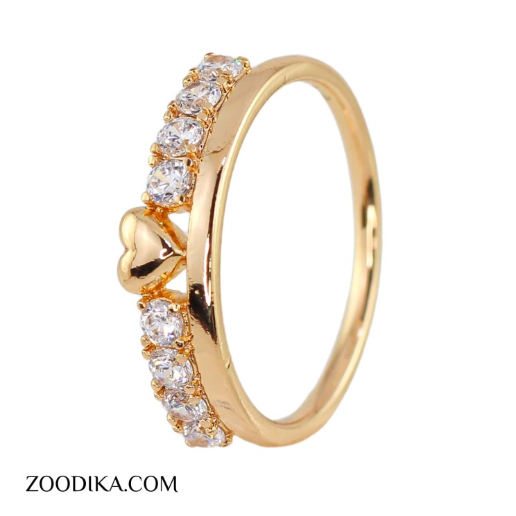 انگشتر دخترانه قلبی ژوپینگ نگین دار طلایی