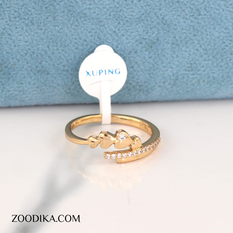 انگشتر بدل ژوپینگ قلبی نگین دار طلایی رنگ ثابت