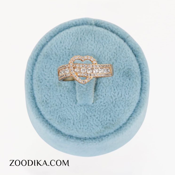 انگشتر بدل ژوپینگ قلبی پرنگین طلایی رنگ ثابت