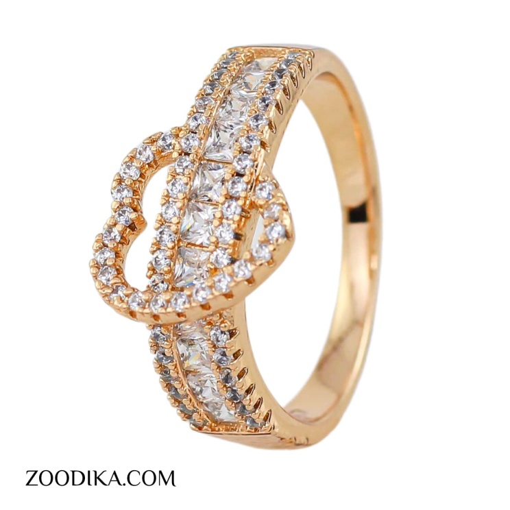 انگشتر بدل ژوپینگ قلبی پرنگین طلایی رنگ ثابت