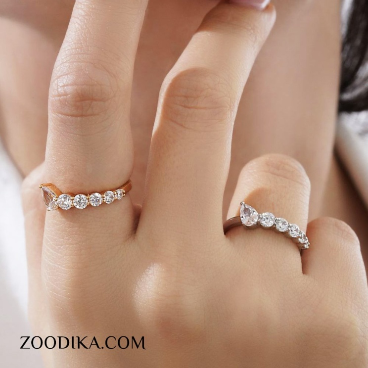 انگشتر بدل نگین دار اشکی طلایی جدید ژوپینگ