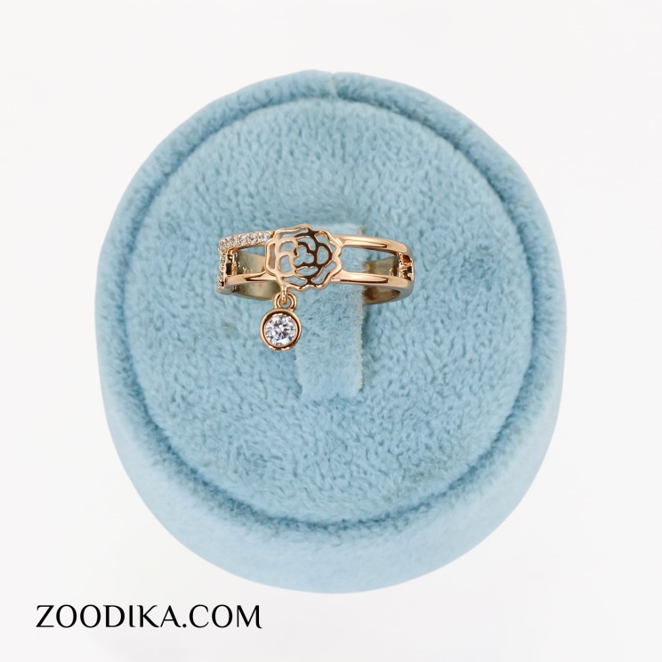 انگشتر بدل گل جدید ژوپینگ نگین دار طلایی