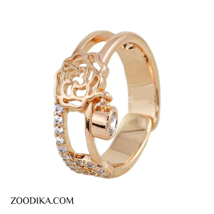 انگشتر بدل گل جدید ژوپینگ نگین دار طلایی