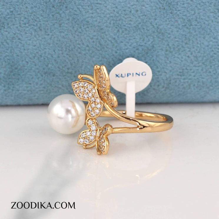 انگشتر مرواریدی پروانه نگین دار ژوپینگ طلایی